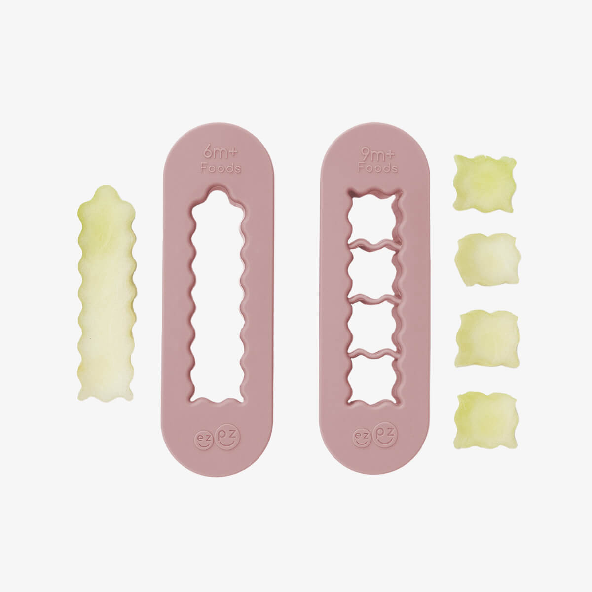 ezpz Baby-Led Weaning Food Cutters in Blush Pink / 6 months and 9 months feeding milestones