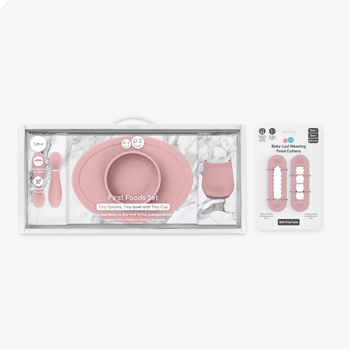 ezpz First Foods Set in Blush Pink and Baby Led Food Cutters Bundle