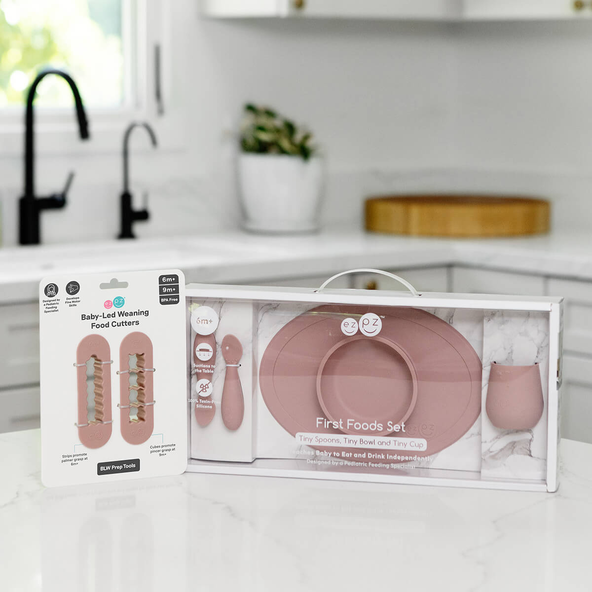 ezpz First Foods Set in Blush Pink and Baby Led Food Cutters Bundle