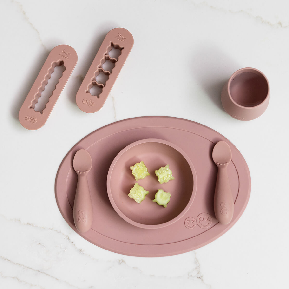 ezpz First Foods Set in Blush Pink and Baby Led Food Cutters Bundle