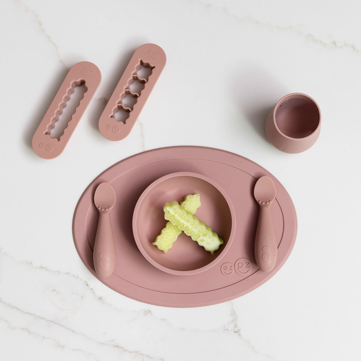 ezpz First Foods Set in Blush Pink and Baby Led Food Cutters Bundle