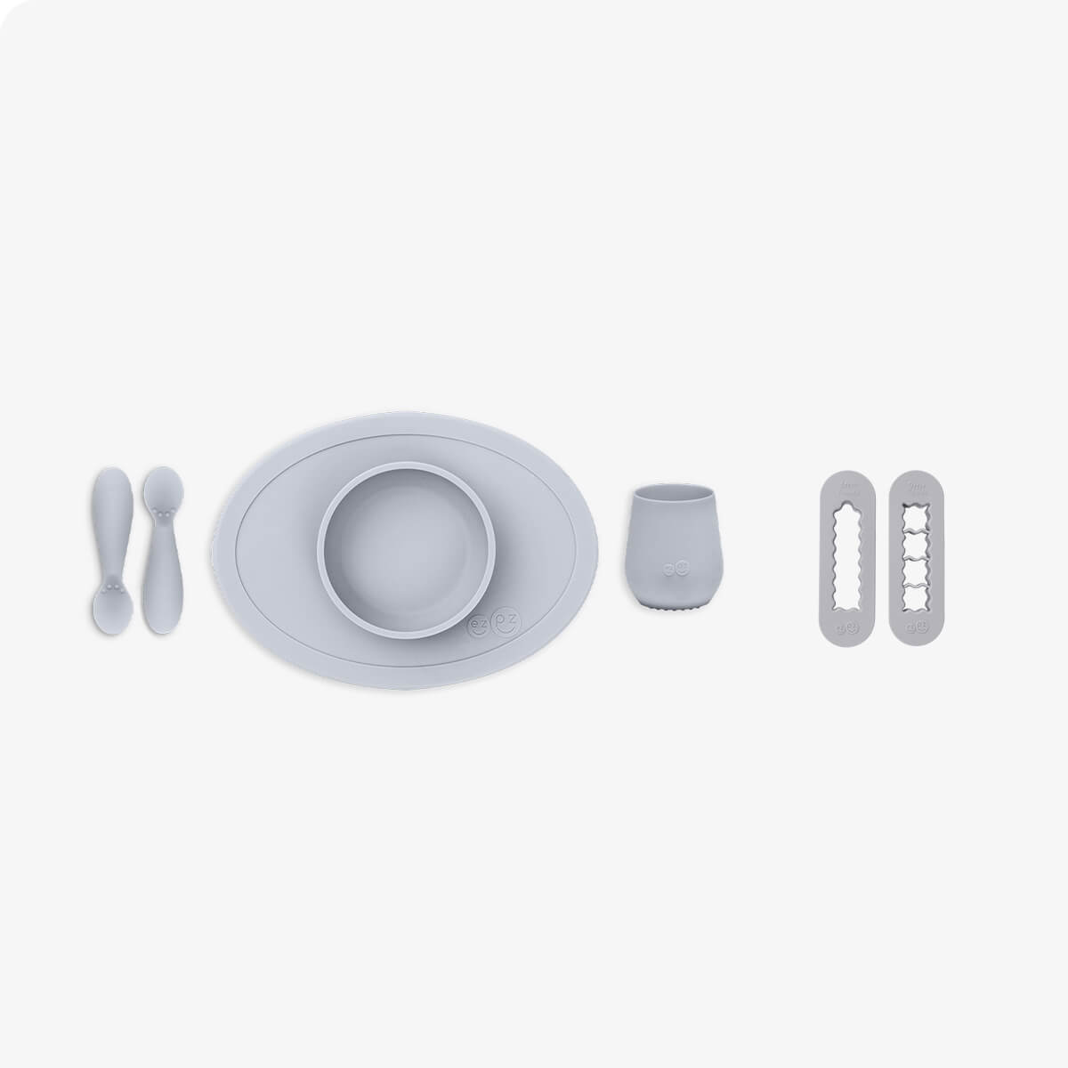 ezpz First Foods Set in Pewter Gray and Baby Led Food Cutters Bundle