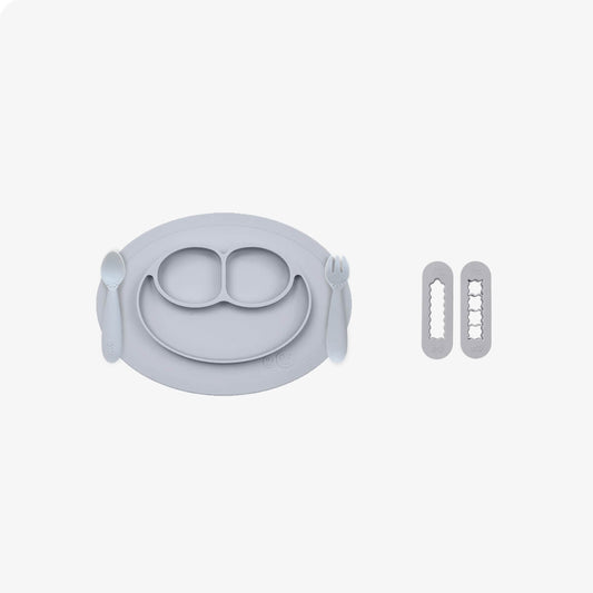 ezpz Mini Feeding Set and Baby Led Weaning Food Cutters in Pewter Gray