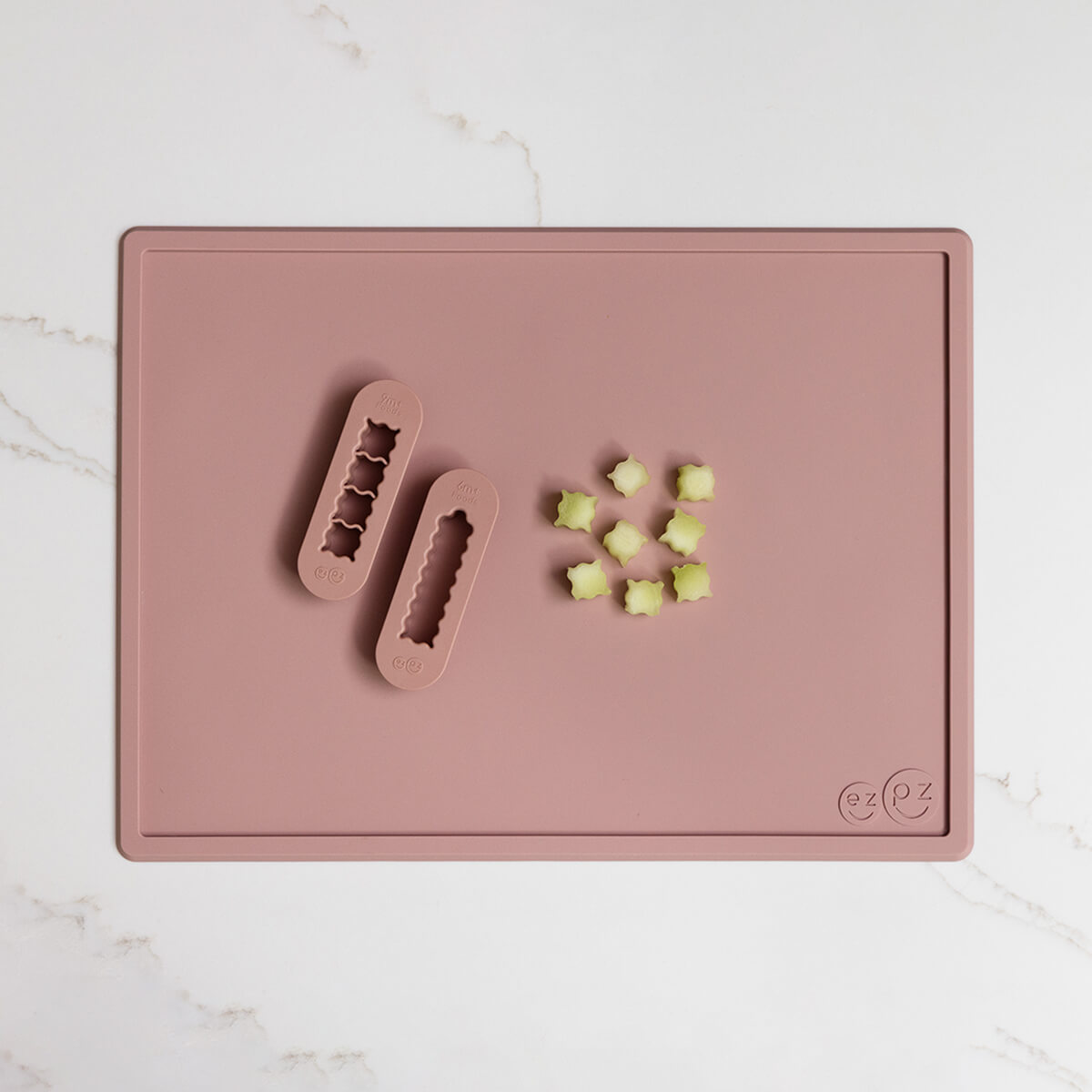 ezpz Mini Placemat in Blush Pink and Baby-Led Weaning Food Cutters Bundle for starting solids