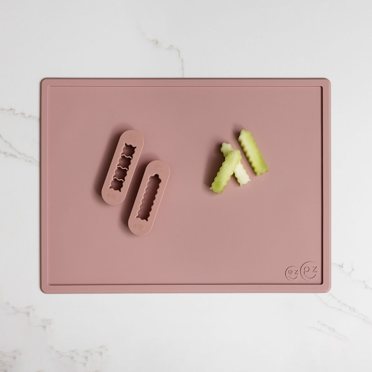 ezpz Mini Placemat in Blush Pink and Baby-Led Weaning Food Cutters Bundle for starting solids