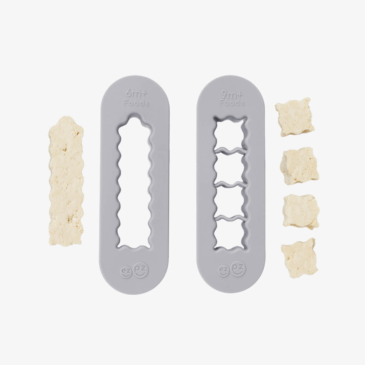 ezpz Baby-Led Weaning Food Cutters in Pewter Gray / 6 months and 9 months feeding milestones