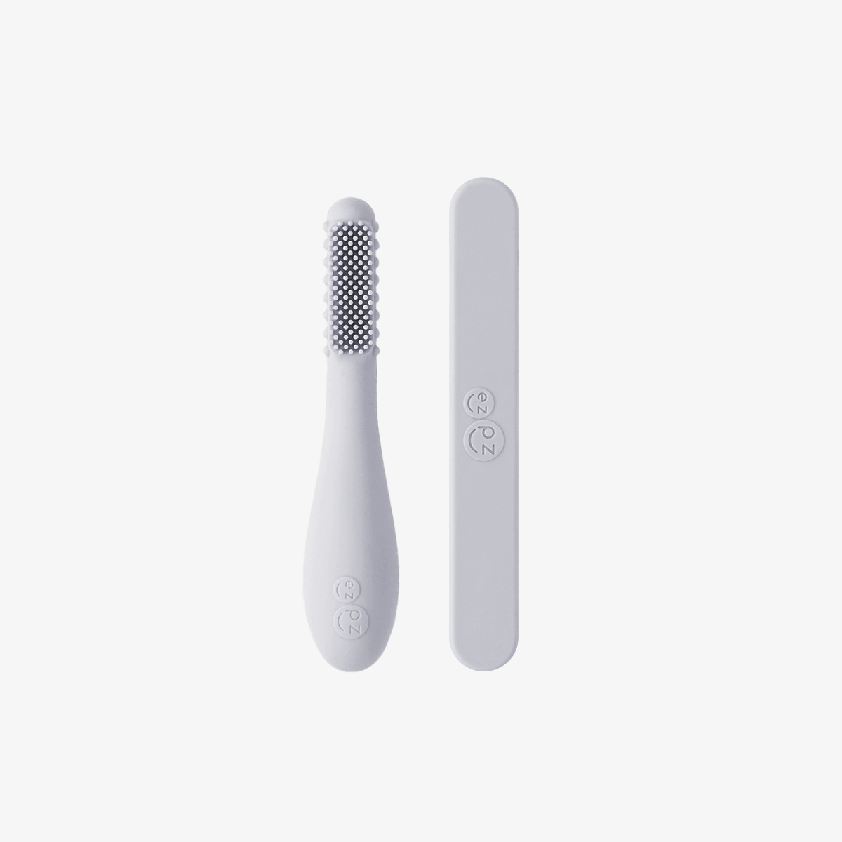 ezpz baby led toothbrush and sensory tongue depressor in pewter gray