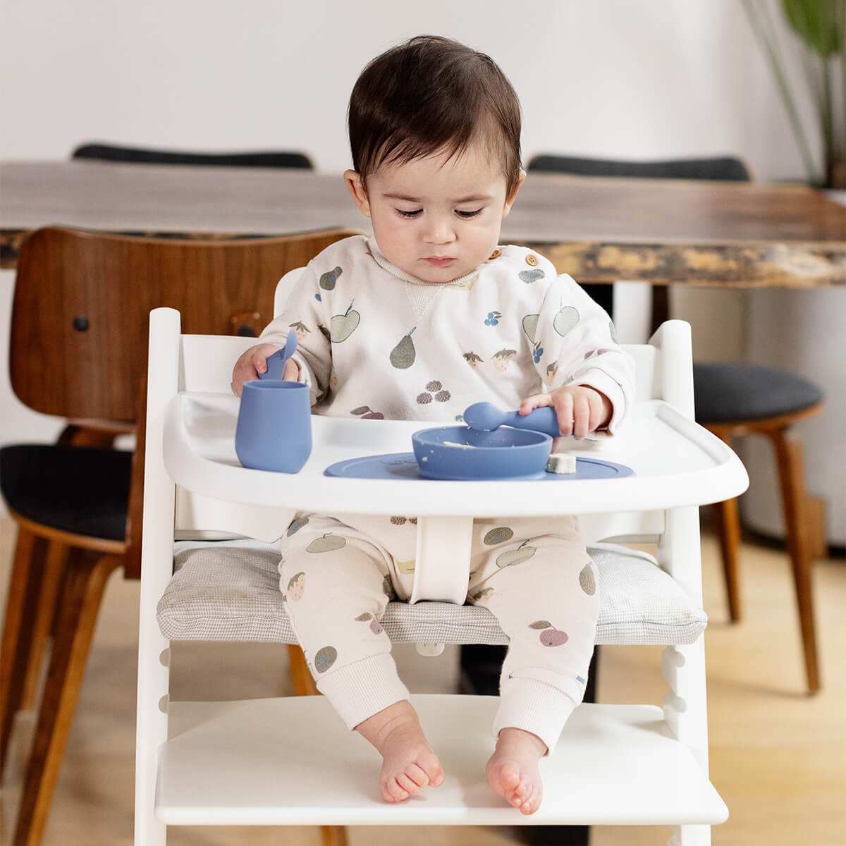 First Foods Set in Pewter by ezpz / The Original All-In-One Silicone Plates & Placemats that Stick to the Table#color_indigo