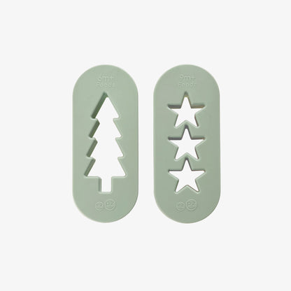 ezpz Baby-Led Weaning Festive Food Cutters to cut baby food into star and tree shapes Christmas-themed