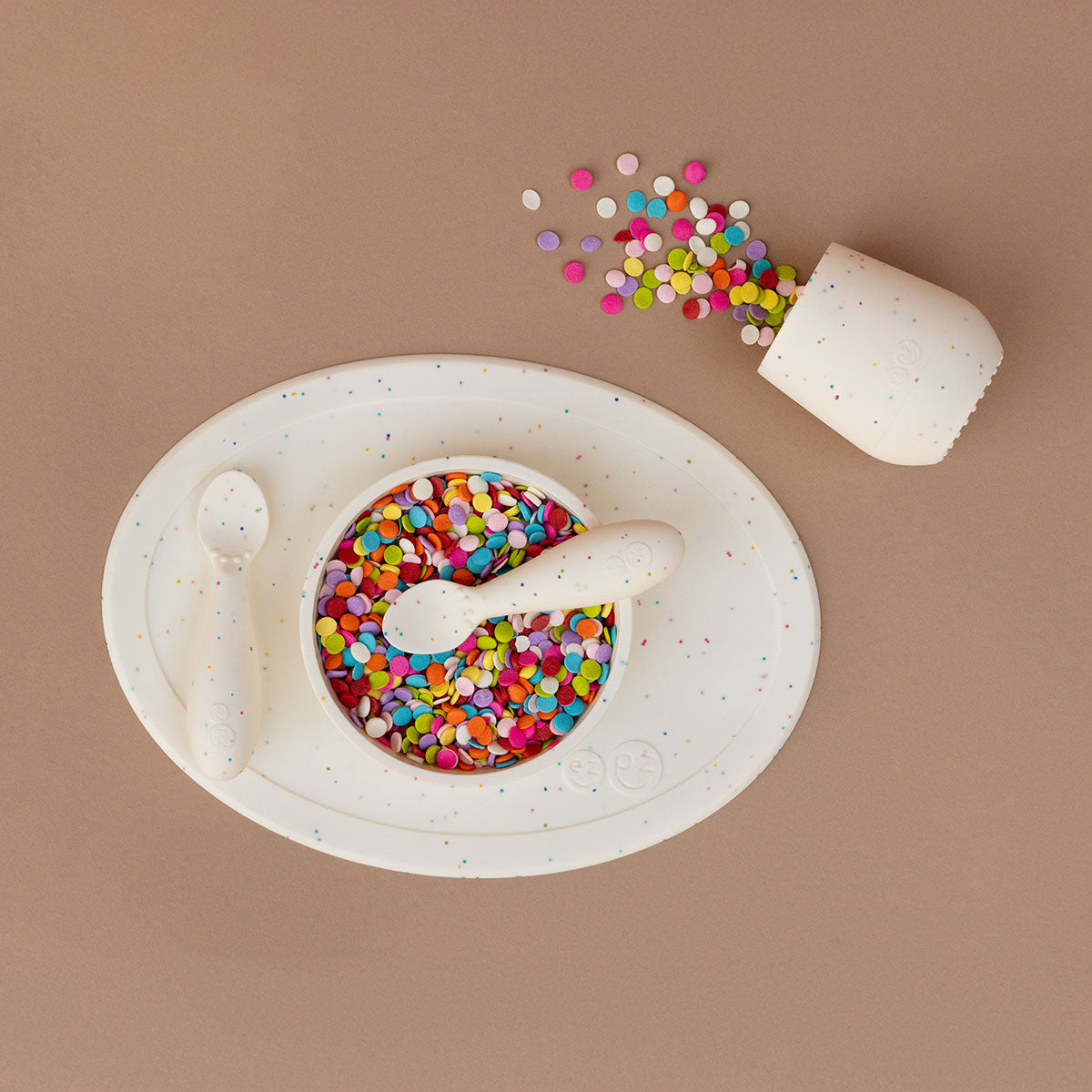 First Foods Set in Limited Edition Confetti by ezpz / The Original All-In-One Silicone Plates & Placemats that Stick to the Table#color_confetti