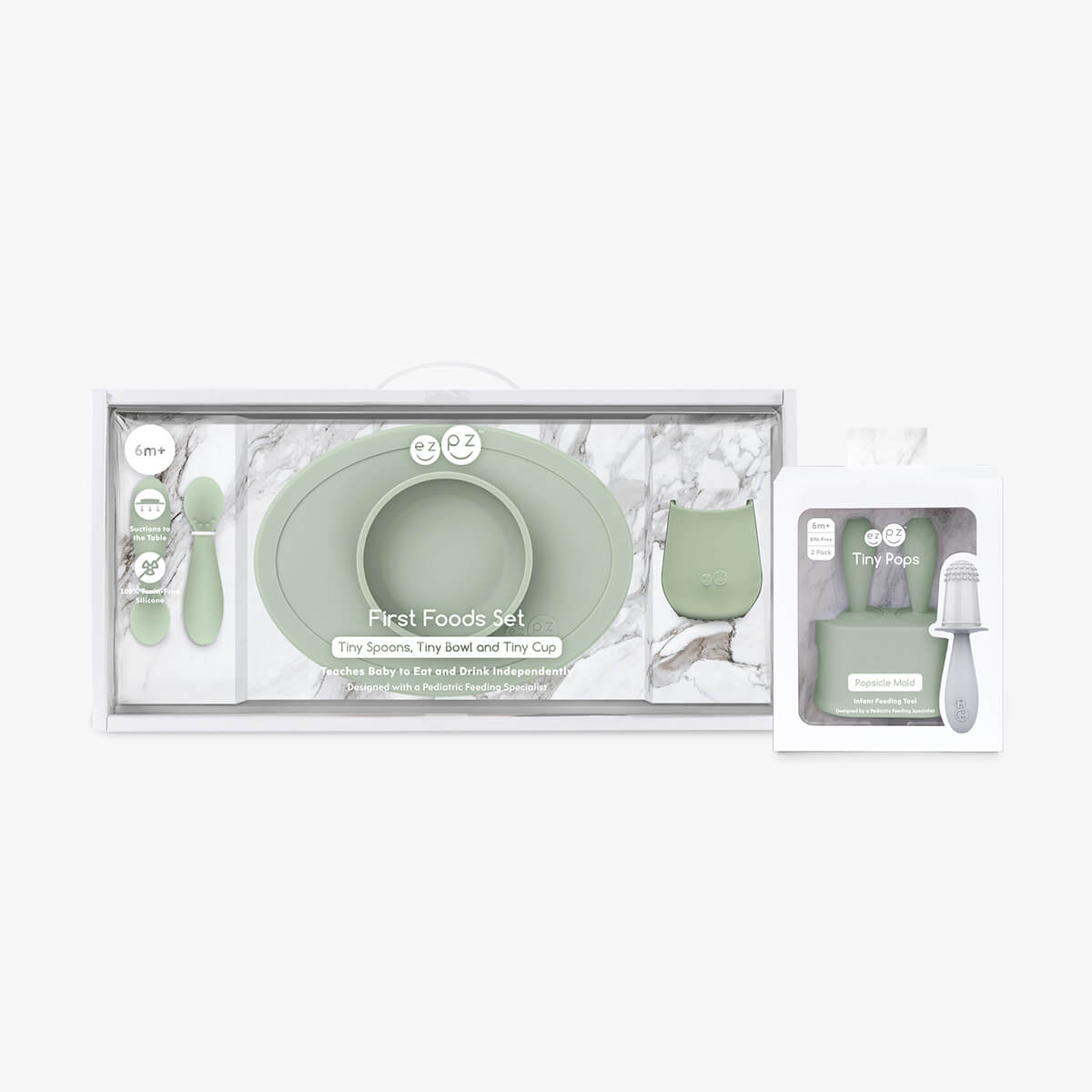 First Bites & Cool Treats Bundle in Sage Green / ezpz First Foods Set and Tiny Pops