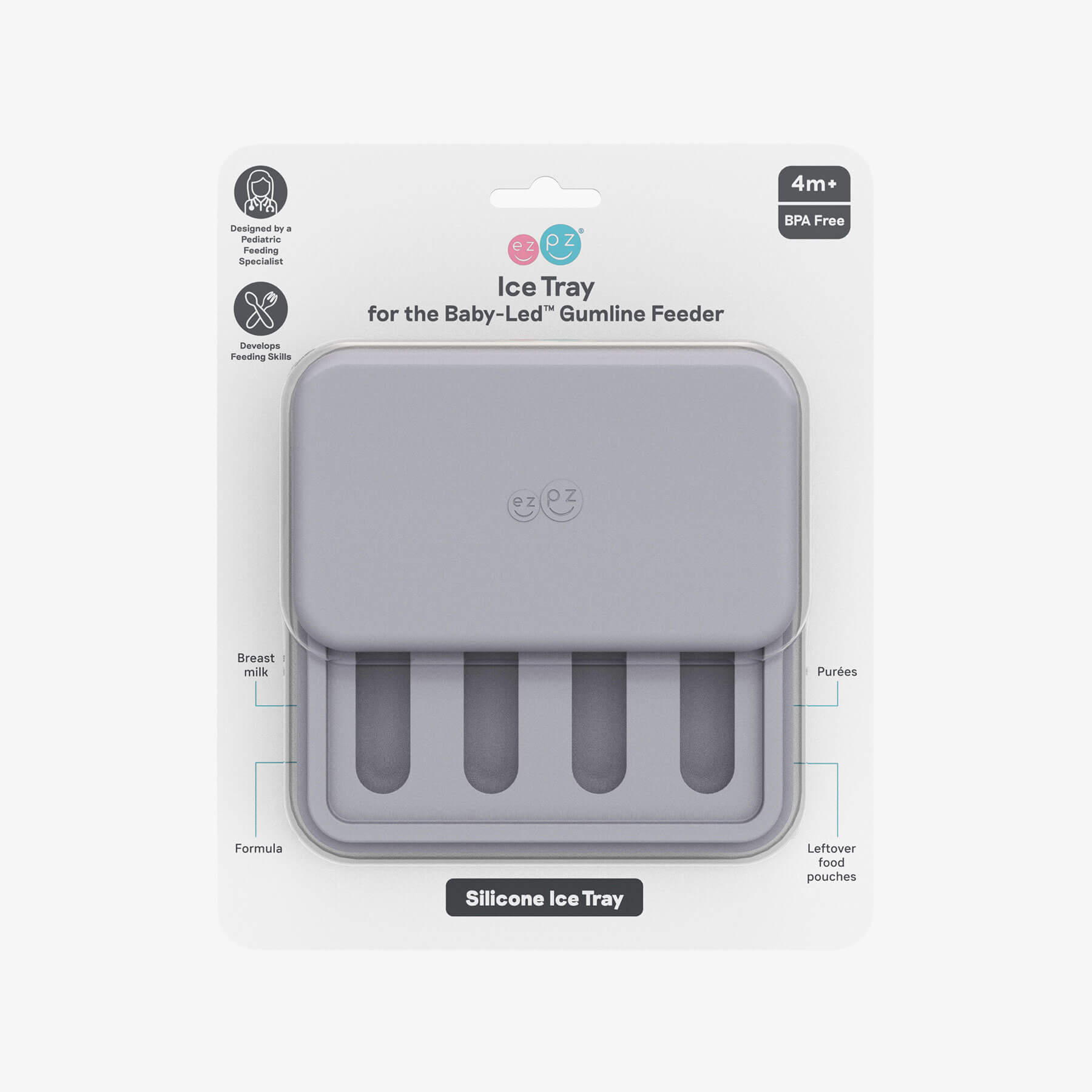 ezpz Ice Tray for the Baby-Led Gumline Feeder in Pewter Gray #color_pewter