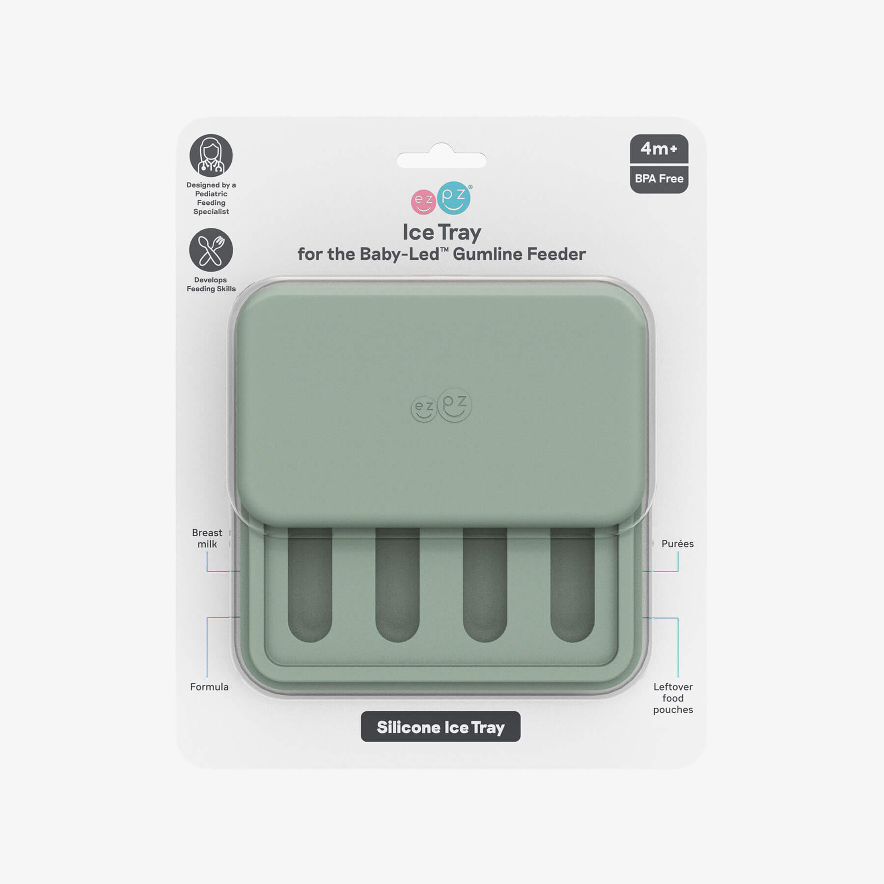 ezpz Ice Tray for the Baby-Led Gumline Feeder in Sage Green 