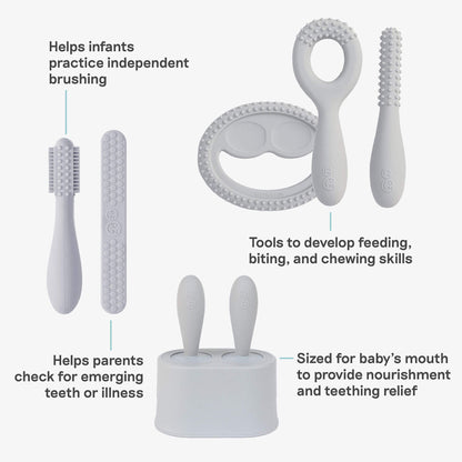 ezpz Developmental Kit Stage 1 in Pewter Gray / ezpz Baby-Led™ Toothbrush + Sensory Tongue Depressor Dual Pack, Tiny Pops and Oral Development Tools 