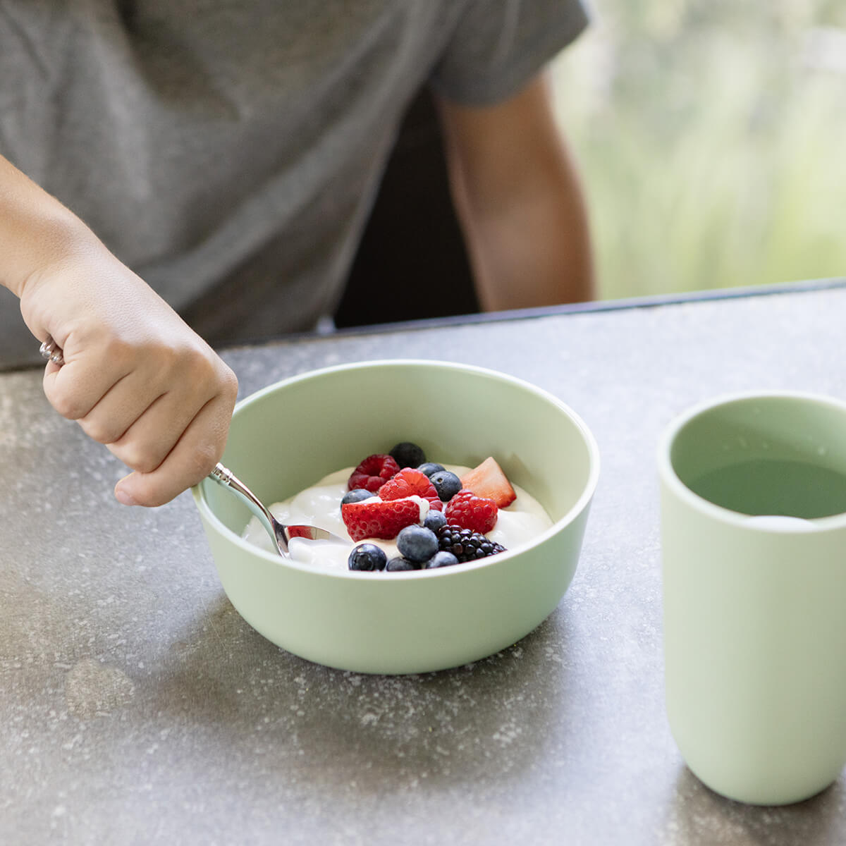 Mealtime Bowl in Sage / ezpz Basics Line / Stylish Bowls for Big Kids