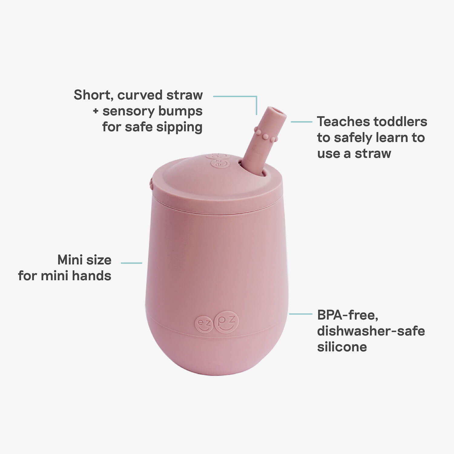 The Mini Cup + Straw in Blush by ezpz / Silicone Drinking Cup and Straw Training System for Toddlers 