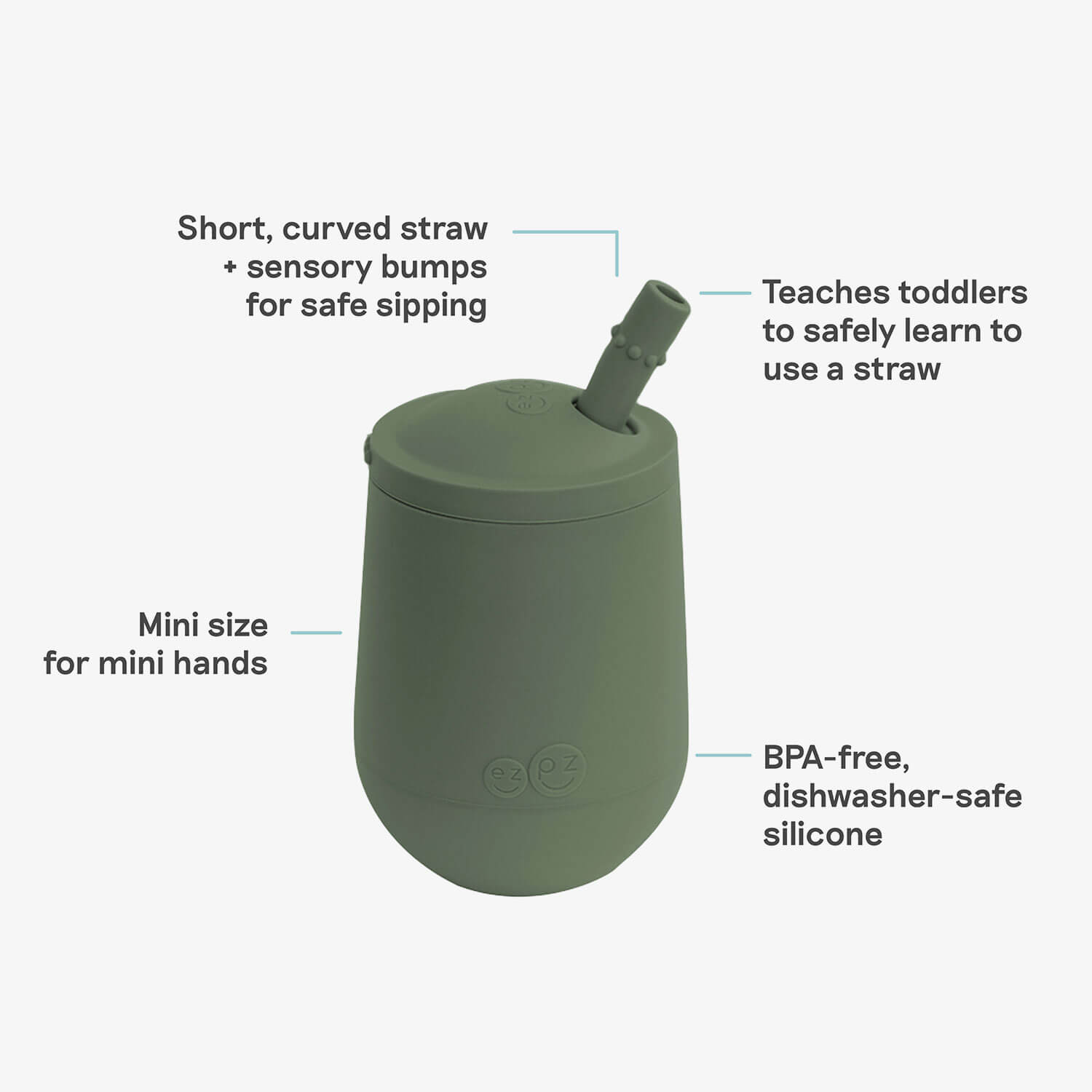 The Mini Cup + Straw in Olive by ezpz / Silicone Drinking Cup and Straw Training System for Toddlers 
