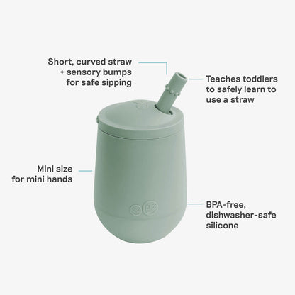 The Mini Cup + Straw in Sage by ezpz / Silicone Drinking Cup and Straw Training System for Toddlers 
