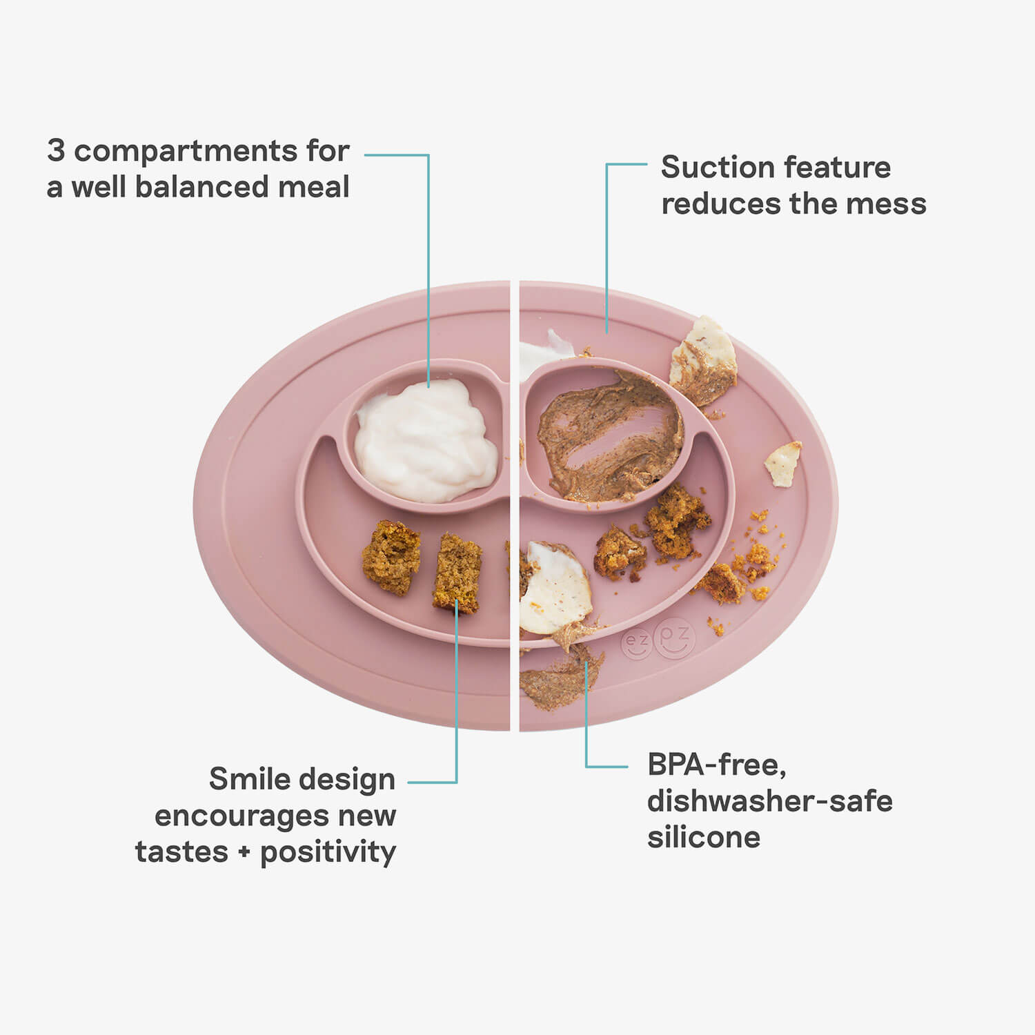 The Mini Mat in Blush Pink by ezpz / Self-Suctioning Silicone Plate + Placemat 