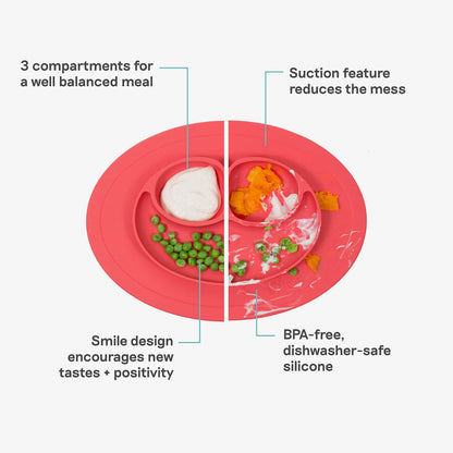 The Mini Mat in Coral Pink by ezpz / Self-Suctioning Silicone Plate + Placemat 