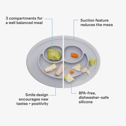 The Mini Mat in Pewter Gray by ezpz / Self-Suctioning Silicone Plate + Placemat 