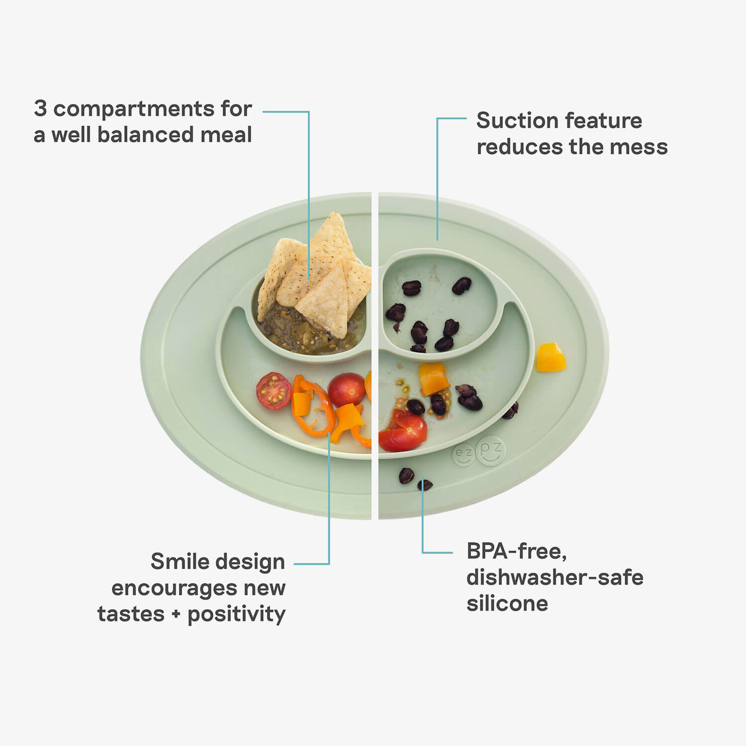 The Mini Mat in Sage Green by ezpz / Self-Suctioning Silicone Plate + Placemat #color_sage