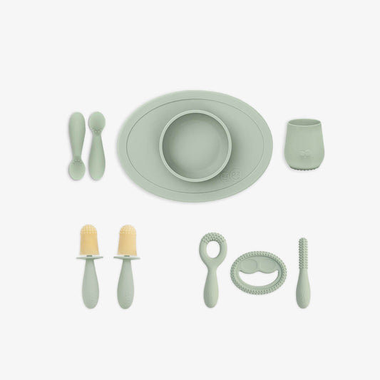 Ultimate Baby Shower Bundle in Sage Green / ezpz First Foods Set, Tiny Pops and Oral Development Tools