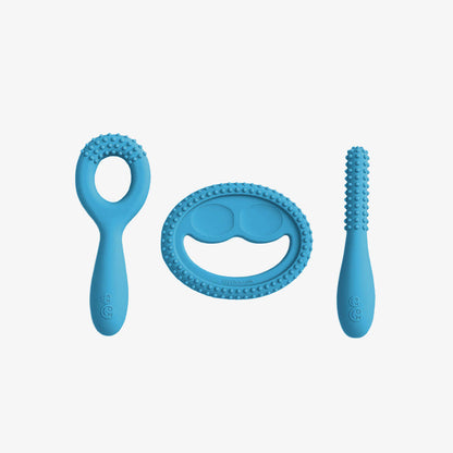 ezpz oral development tools in blue / silicone teethers for motor skill development 