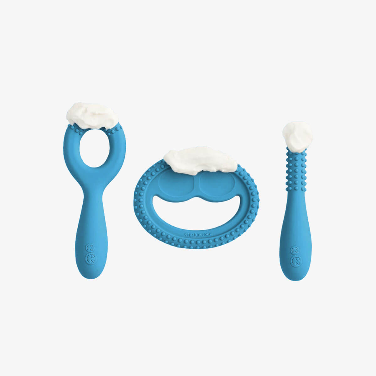 ezpz oral development tools in blue / silicone teethers for motor skill development 