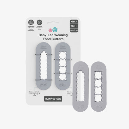ezpz Baby-Led Weaning Food Cutters in Pewter Gray / 6 months and 9 months feeding milestones 