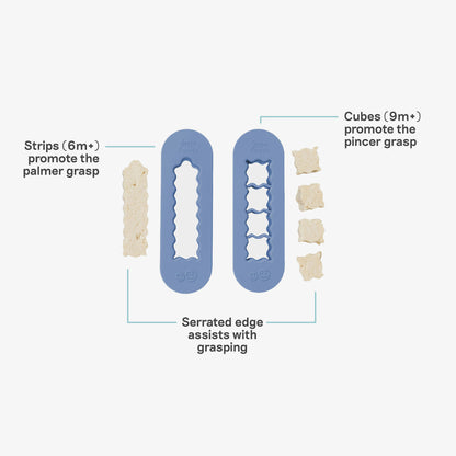 ezpz Baby-Led Weaning Food Cutters in Indigo Blue / 6 months and 9 months feeding milestones 