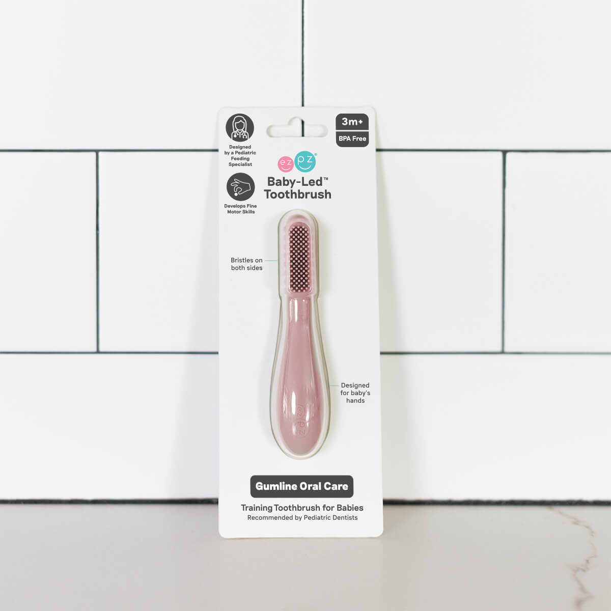 ezpz silicone baby led toothbrush in blush