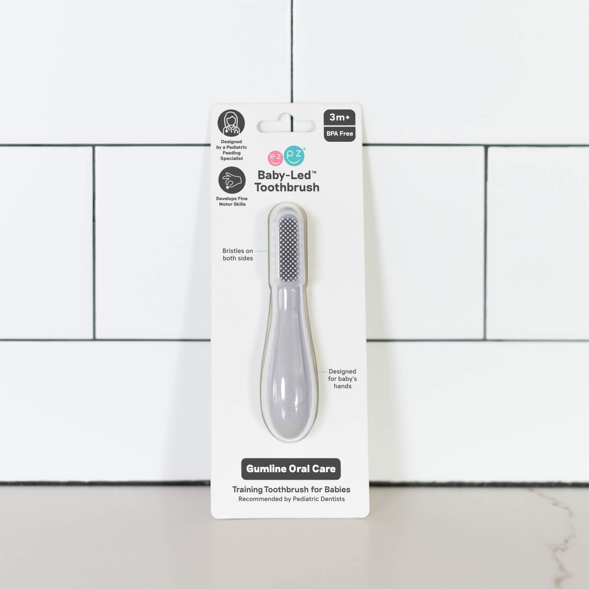 ezpz silicone baby led toothbrush in pewter