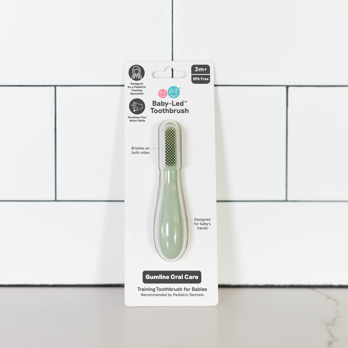 ezpz silicone baby led toothbrush in sage