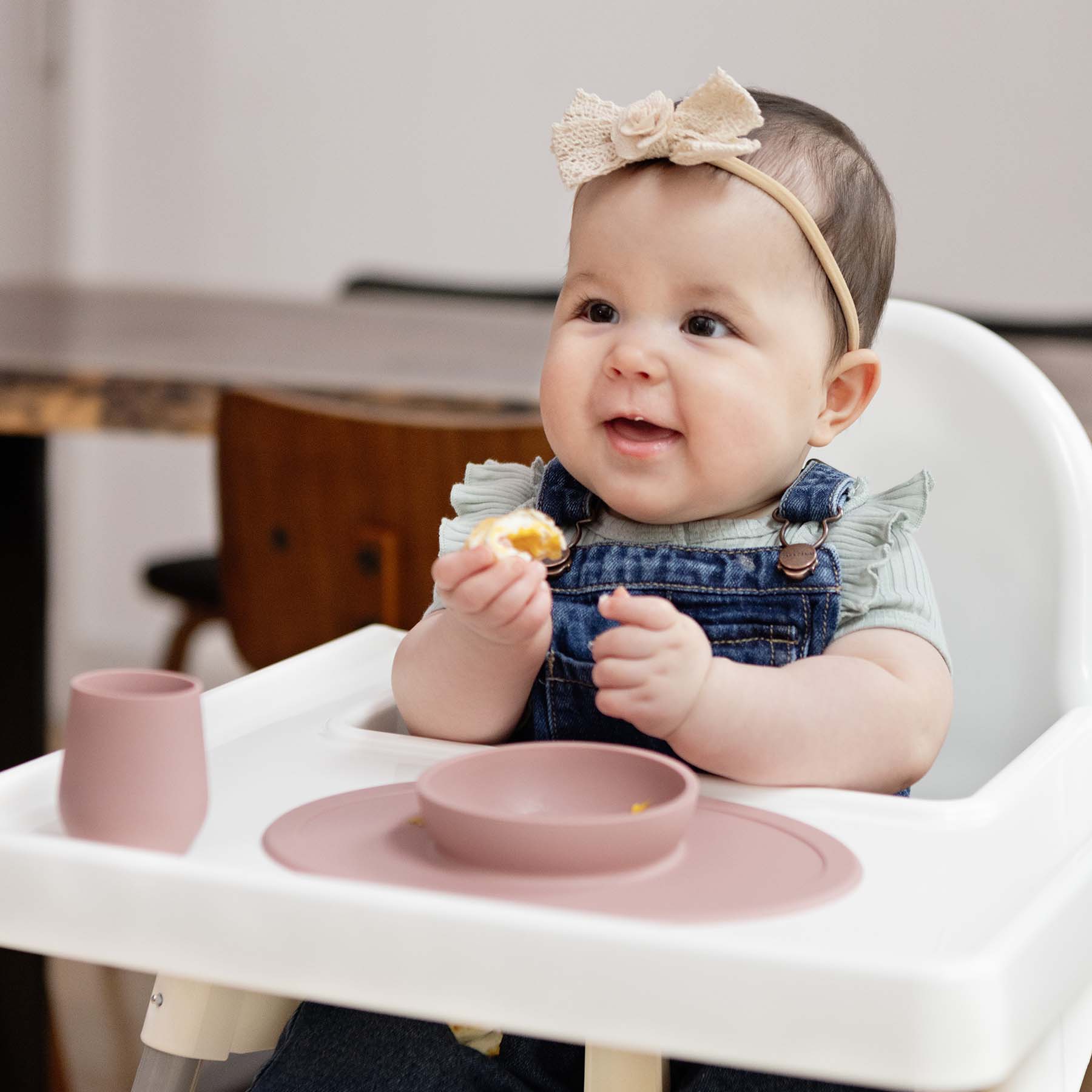 ezpz First Foods Set includes a silicone bowl, cup, and spoons for baby-led weaning and eating skill development for babies