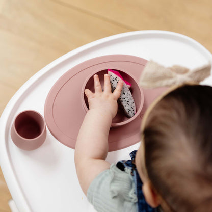 ezpz First Foods Set includes a silicone bowl, cup, and spoons for baby-led weaning and eating skill development for babies