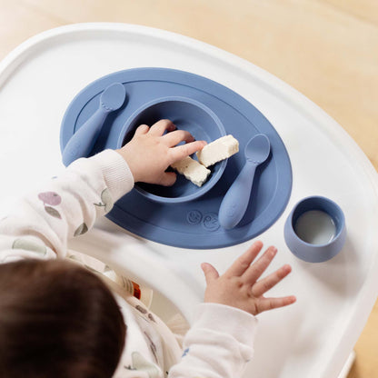 ezpz First Foods Set includes a silicone bowl, cup, and spoons for baby-led weaning and eating skill development for babies