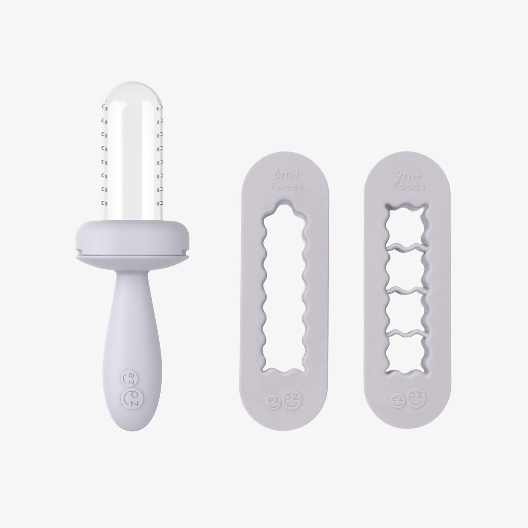 ezpz Gumline Feeder and Baby-Led Weaning Food Cutters in Pewter Gray #color_pewter