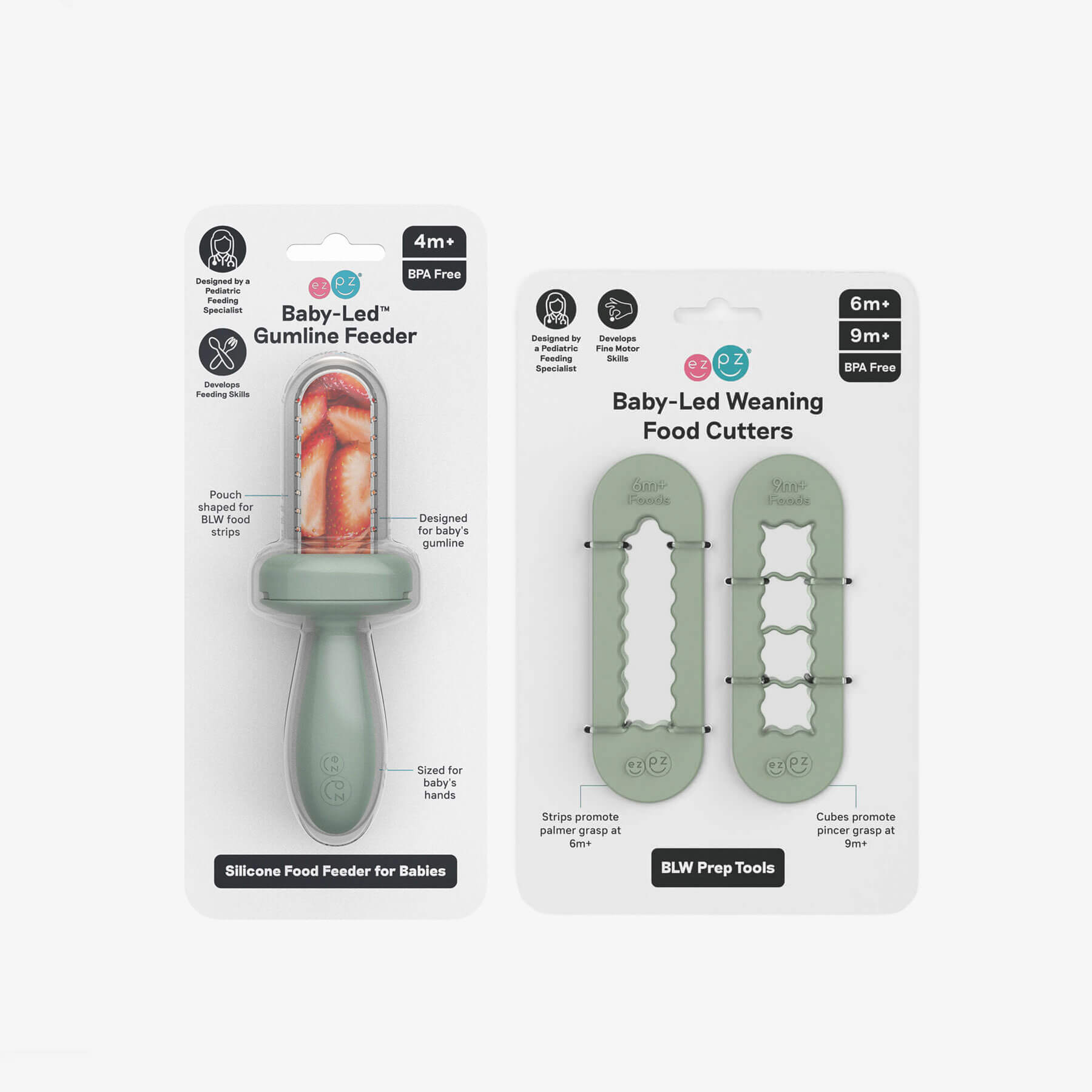 ezpz Gumline Feeder and Baby-Led Weaning Food Cutters in Sage Green 