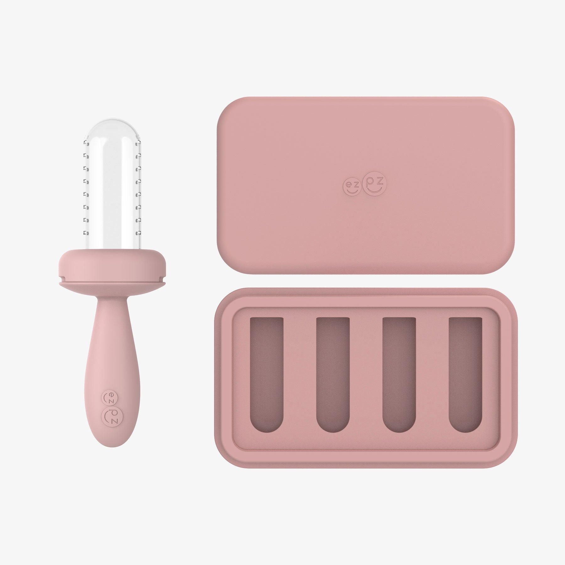 ezpz BLW Readiness Bundle in Blush Pink, includes the Gumline Feeder and Ice Tray 