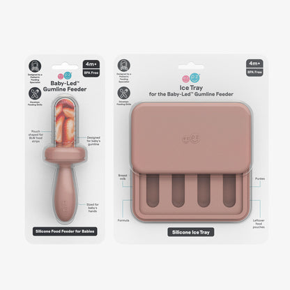ezpz BLW Readiness Bundle in Blush Pink, includes the Gumline Feeder and Ice Tray 