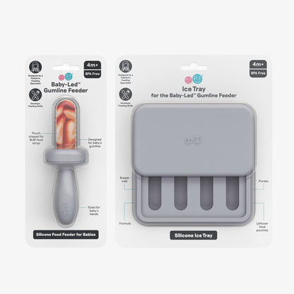 ezpz BLW Readiness Bundle in Pewter Gray, includes the Gumline Feeder and Ice Tray 