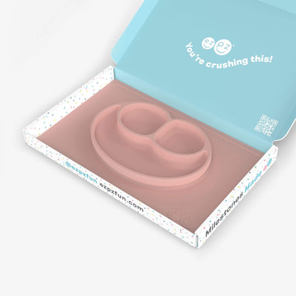 ezpz Kit 4 - Celebrate Mealtime Independence in Blush Pink includes the Happy Mat, Happy Utensils, and Micro Mat 