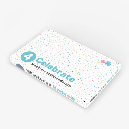 ezpz Kit 4 - Celebrate Mealtime Independence in Indigo Blue includes the Happy Mat, Happy Utensils, and Micro Mat 