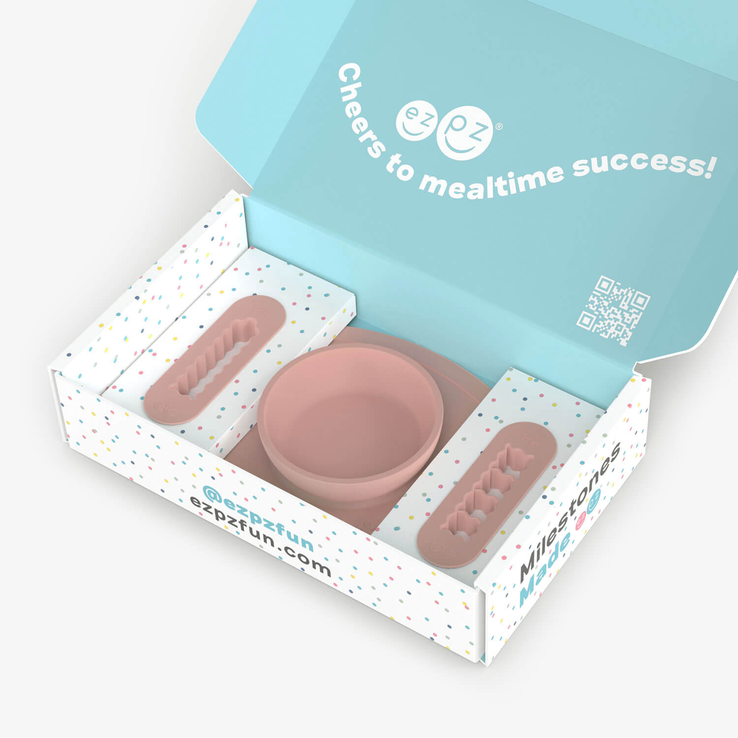 ezpz Kit 2 in Blush Pink for learning to eat and drink at age 6 months and up 