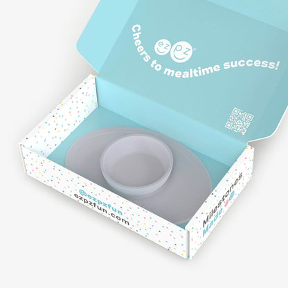 ezpz Kit 2 in Pewter Gray for learning to eat and drink at age 6 months and up 