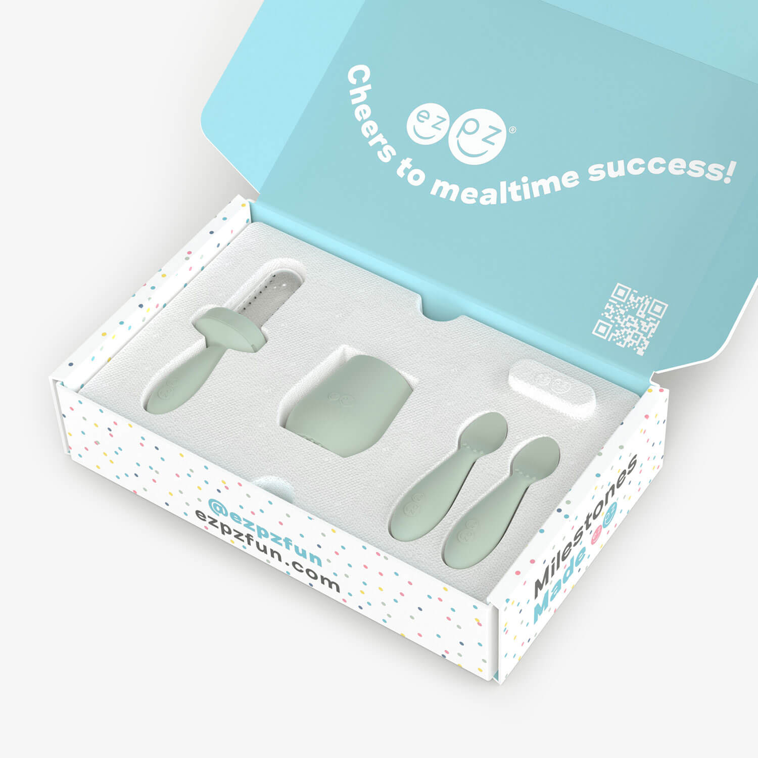 ezpz Kit 2 in Sage Green for learning to eat and drink at age 6 months and up #color_sage