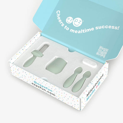 ezpz Kit 2 in Sage Green for learning to eat and drink at age 6 months and up 