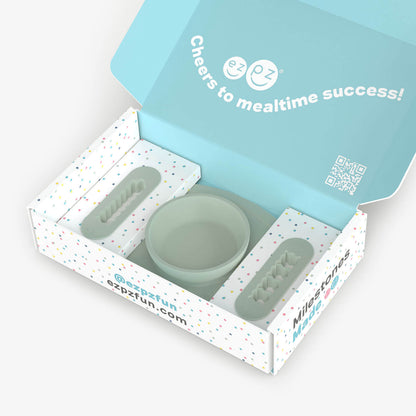 ezpz Kit 2 in Sage Green for learning to eat and drink at age 6 months and up 