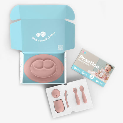 ezpz Developmental Kit Stage 3 in Blush Pink / ezpz Mini Mat, Mini Cup + Straw Training System, and Mini Utensils 
